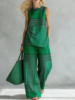 Urban Geometric Stripe Sleeveless Top Loose Fit Lightweight Daily