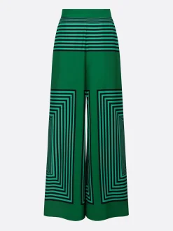 Urban Geometric Stripe Wide Leg Pants High Waist Flowy Office Trousers