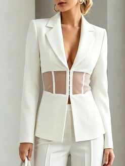 Urban Hollow Out Plain Lapel Collar Blazer