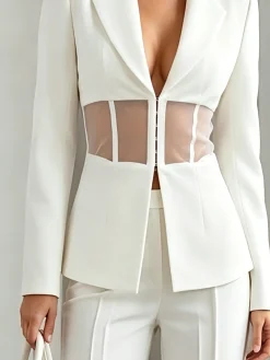 Urban Hollow Out Plain Lapel Collar Blazer