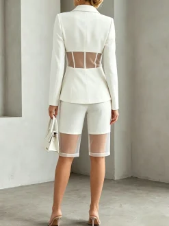Urban Hollow Out Plain Lapel Collar Blazer