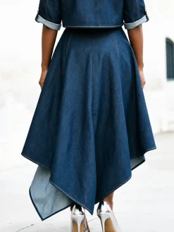 Urban Irregular Craftsmanship Plain Maxi Denim Skirt