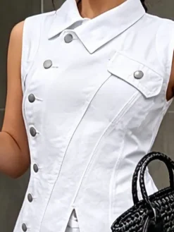 Urban Irregular Craftsmanship Plain Denim Vest