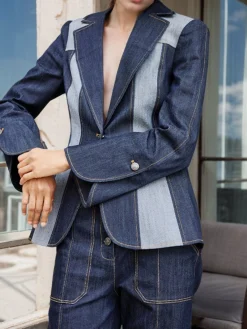 Urban Lapel Collar Color Block Denim Coat