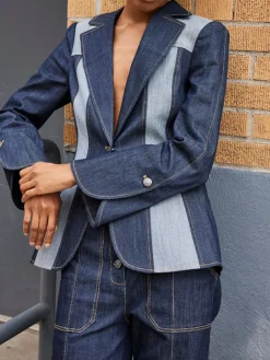 Urban Lapel Collar Color Block Denim Coat