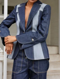 Urban Lapel Collar Color Block Denim Coat