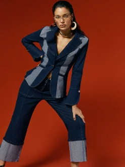 Urban Lapel Collar Color Block Denim Coat