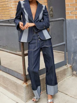 Urban Lapel Collar Color Block Denim Coat