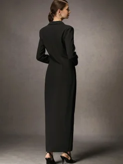 Urban Lapel Collar Long Tuxedo Dress