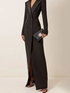 Urban Lapel Collar Long Tuxedo Dress