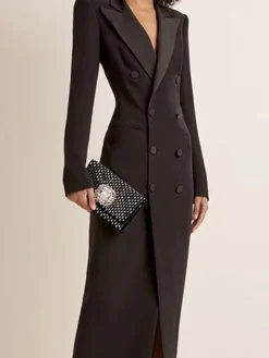 Urban Lapel Collar Long Tuxedo Dress