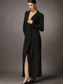 Urban Lapel Collar Long Tuxedo Dress