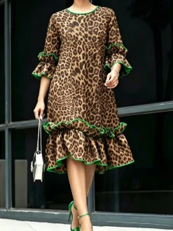 Urban Leopard Crew Neck Midi Dress