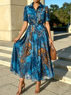 Urban Leopard Printing Color Block Midi Dress