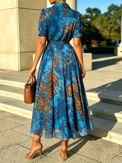Urban Leopard Printing Color Block Midi Dress
