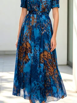 Urban Leopard Printing Color Block Midi Dress