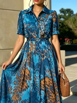 Urban Leopard Printing Color Block Midi Dress