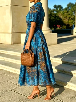Urban Leopard Printing Color Block Midi Dress