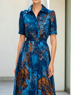 Urban Leopard Printing Color Block Midi Dress