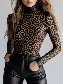Urban Leopard Turtleneck Blouse