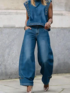 Urban Long Straight Pants Loose H-Line Ripped Daily Trousers