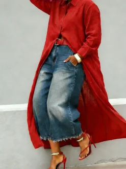 Urban Long Wide Leg Pants Loose H-Line Ripped Daily Trousers