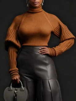 Urban Minimalist Turtleneck Puff Sleeve Sweater