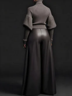 Urban Minimalist Turtleneck Puff Sleeve Sweater