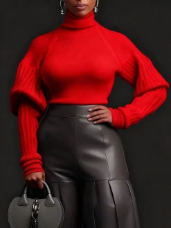 Urban Minimalist Turtleneck Puff Sleeve Sweater