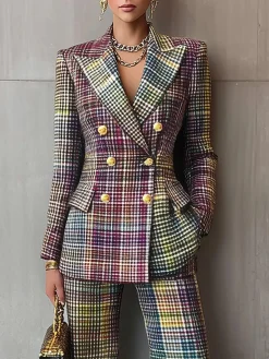 Urban Multi-Plaid Lapel Blazer