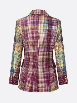 Urban Multi-Plaid Lapel Blazer