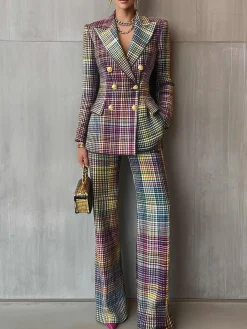 Urban Multi-Plaid Straight-Leg Pants