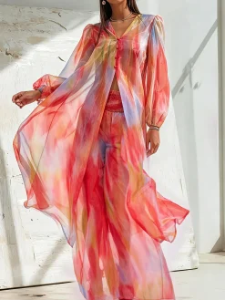 Urban Ombre Printing Color Block Wide Leg Pants