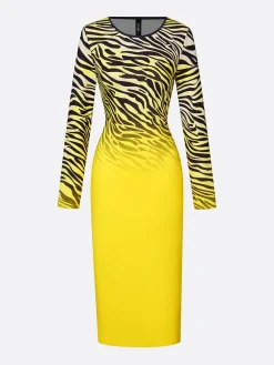 Urban Ombre Printing Crew Neck Midi Dress