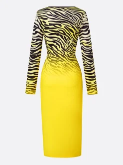 Urban Ombre Printing Crew Neck Midi Dress