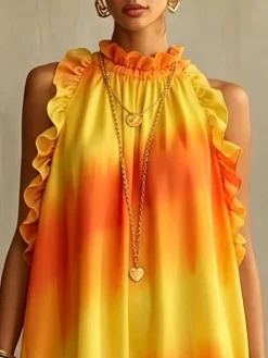 Urban Ombre Printing Mock Neck Mini Dress