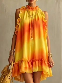 Urban Ombre Printing Mock Neck Mini Dress