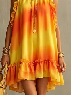 Urban Ombre Printing Mock Neck Mini Dress