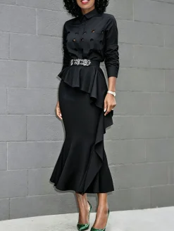 Urban Peplum Plain Midi Skirt