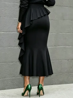 Urban Peplum Plain Midi Skirt