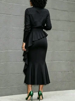 Urban Peplum Plain Midi Skirt