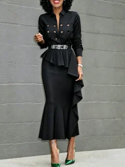 Urban Peplum Plain Midi Skirt