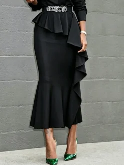 Urban Peplum Plain Midi Skirt