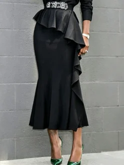Urban Peplum Plain Midi Skirt