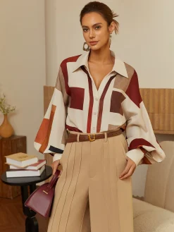 Urban Plaid Balloon-Sleeve Buckle Shirt