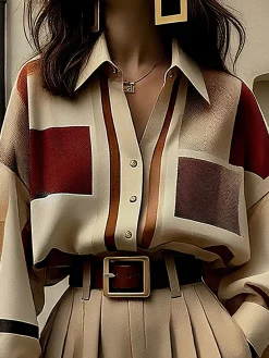 Urban Plaid Balloon-Sleeve Buckle Shirt