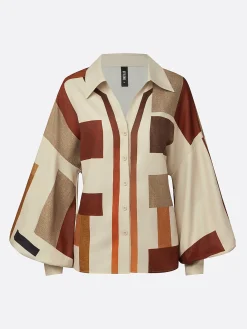 Urban Plaid Balloon-Sleeve Buckle Shirt