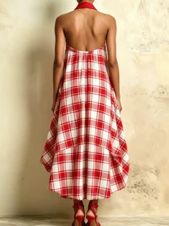Urban Plaid Halter Neck Maxi Dress