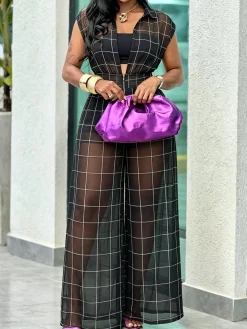 Urban Plaid Jumpsuit Includes a bandeau top