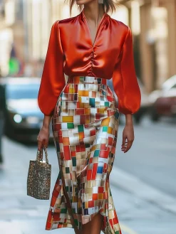 Urban Plaid Knee Length Skirt